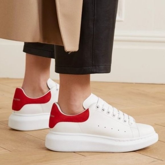 Alexander McQueen Shoes - Alexander McQueen Oversized Sneakers Lace Up White Lust Red Size 37.5 US 7.5